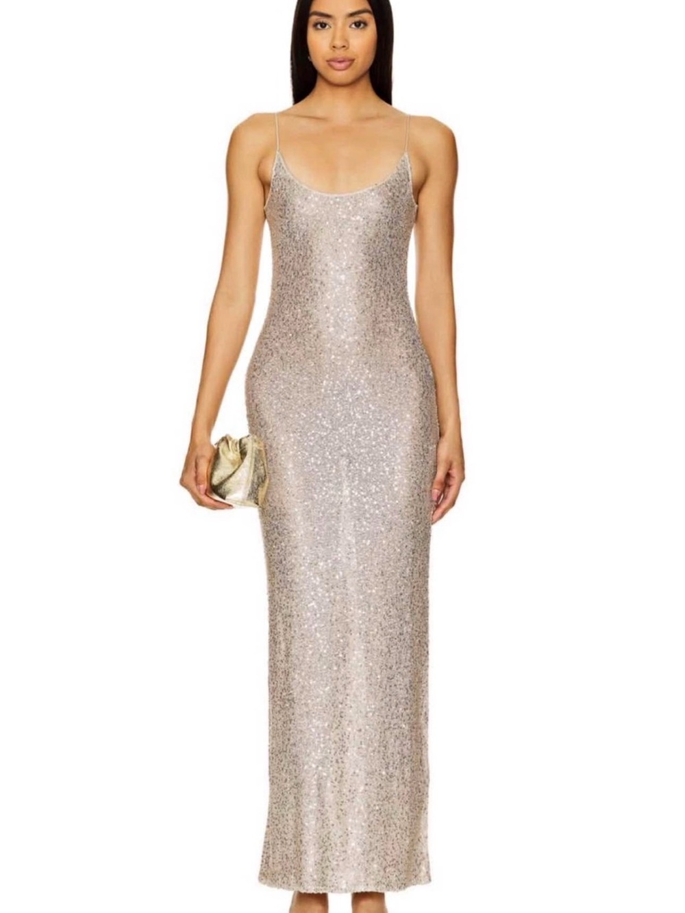 Lovers + Friends Champagne Sequin Scoop-Neck Maxi Dress